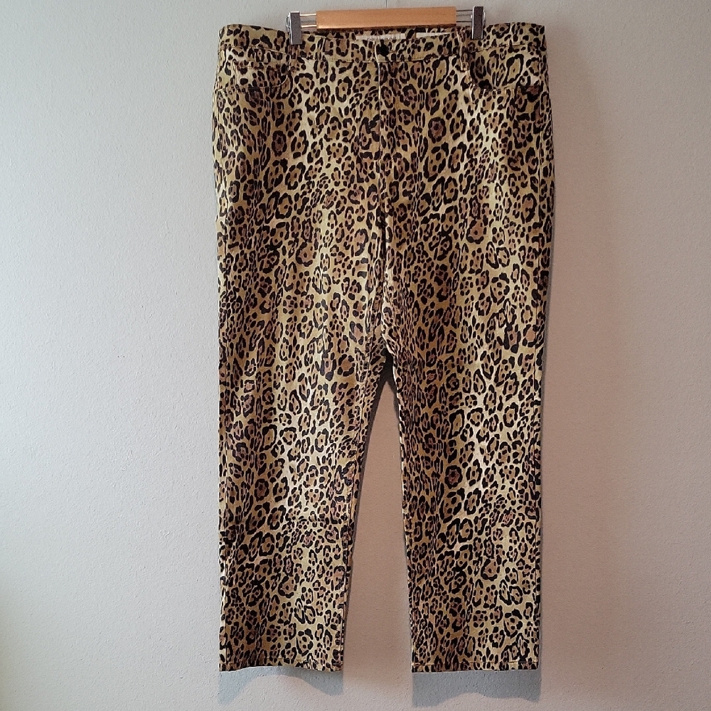 Jones New York Leopard Print Straight Pants - Tan, Black, Brown